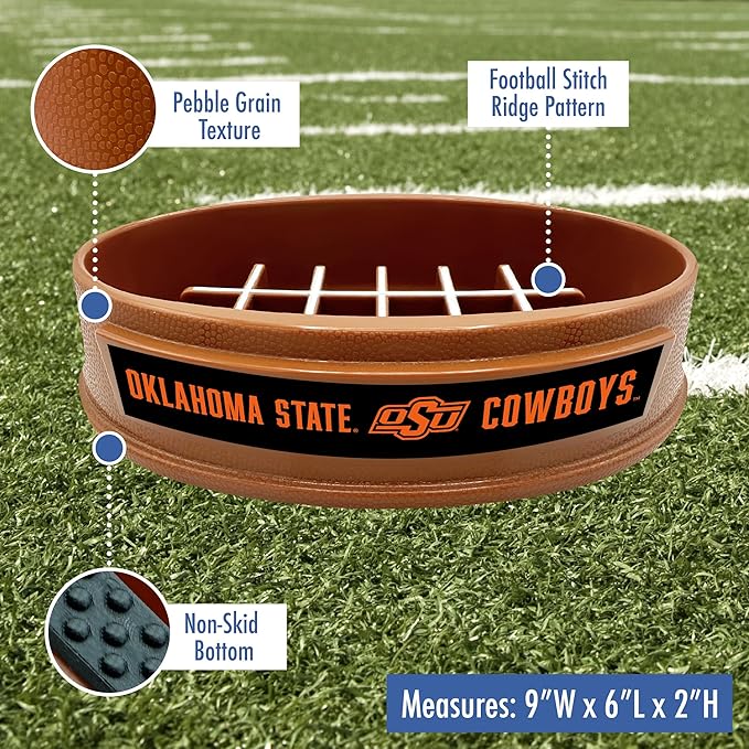 NCAA Super-Bowl - Oklahoma State Cowboys Slow Feeder Dog Bowl. Football Design Slow Feeding Cat Bowl for Healthy Digestion. Non-Slip Pet Bowl for Large & Small Dogs & Cats