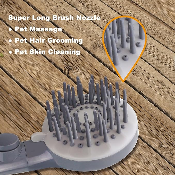 YOO.MEE Pets Bathing Shower, Dog Washing and Cleaning Out-Door, w/Rubber Grooming Teeth for Massaging and Grooming, w/Pause Button, Fitting on 3/4'' Garden Faucets