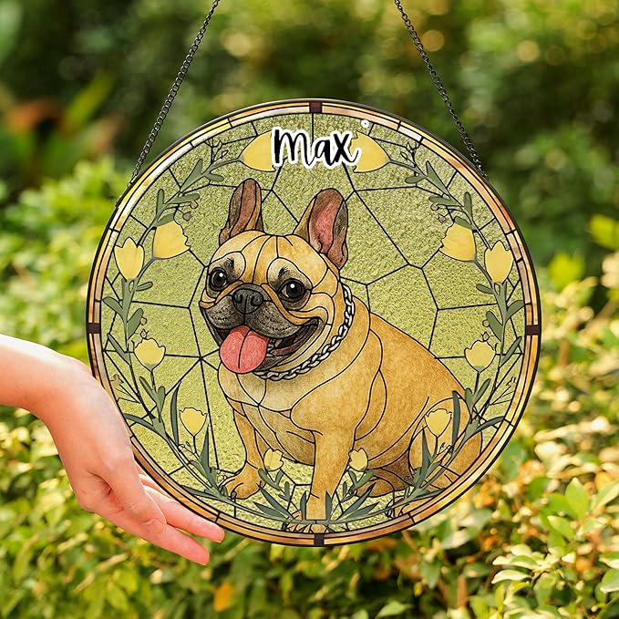 Custom Pet Memorial Sun Catcher, Glass Window Hanging with Photo, Floral Tribute Keepsake, Sympathy Gift for Dog or Cat Loss 3