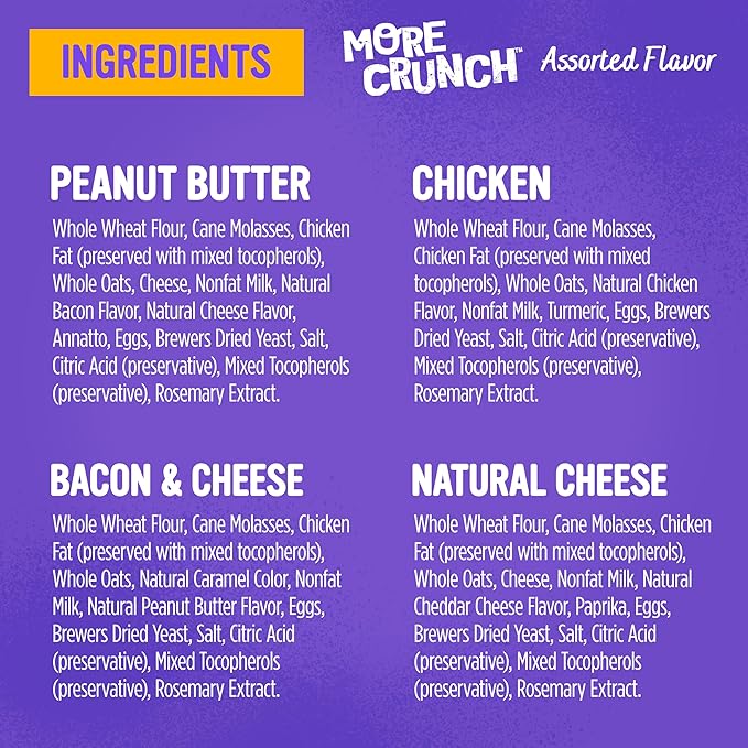 Blue Dog Bakery More Crunch Large Assorted Flavors, Dog Biscuits, Healthy Treats, All Natural, Bacon, Chicken, Cheese, Peanut, 43.2 oz (Pack of 1)