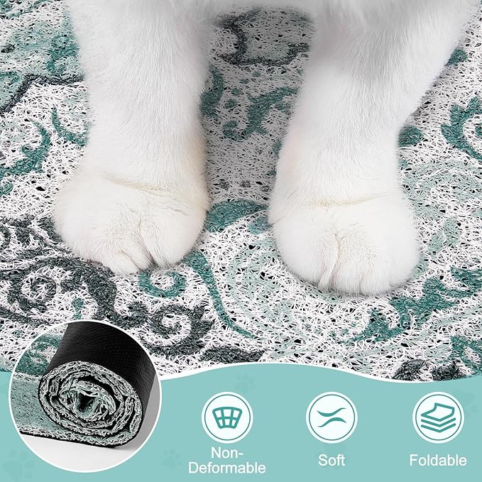 Unicorn Catcher Cat Litter Mat 33" x 22" Non-Slip Litter Box Mat Washable Litter Catcher Mat for Litter Box Indoor Food Mat Supplies Essentials, Dark Cyan