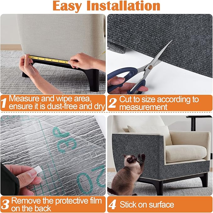 Cat Scratch Furniture Protector - 158" x 13.8" Trimmable Self-Adhesive Cats Claws Scratch Pads, DIY Cat Climbing Couch Protector for Scratch Post Cat Tree Replacement Indoor (Dark Gray)