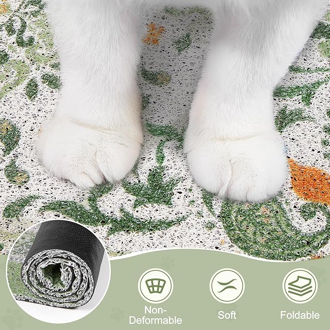 Unicorn Catcher Cat Litter Mat 33" x 22" Non-Slip Litter Box Mat Washable Litter Catcher Mat for Litter Box Indoor Food Mat Supplies Essentials, Green Mandala