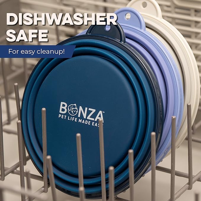 Bonza Collapsible Dog Bowls - X-Large 50 oz, Dog Travel Accessories, Silicone Portable Dogs Bowl & Water Dish with Reinforced Rim & Carabiner for Hiking, Camping, and Car Trips, Black
