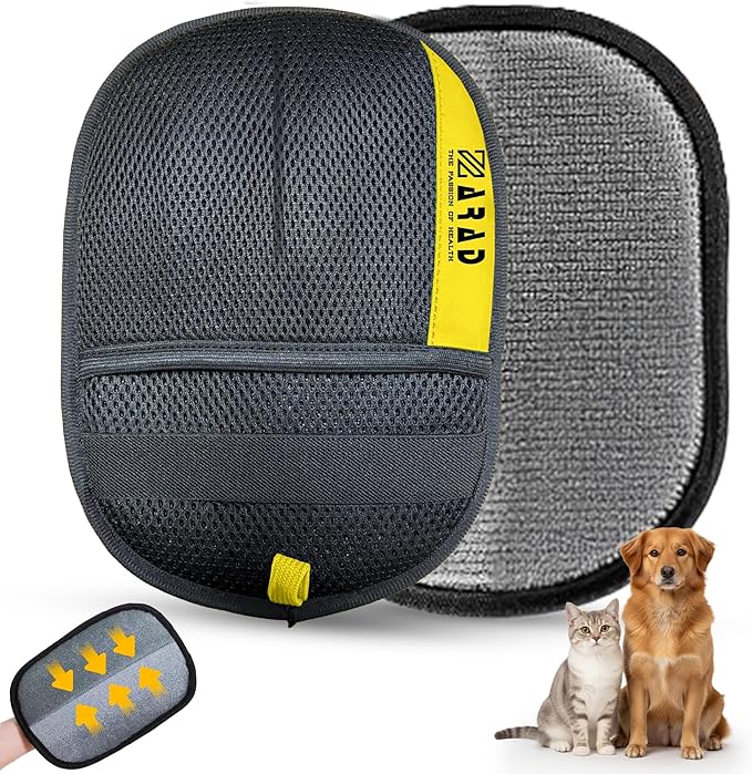 ZARAD Pet Hair Removal Glove for Dogs & Cats – Electrostatic Reusable Dog & Cat Hair Remover Glove | 2-in-1 Pet Grooming Glove & Fur Remover for Furniture, Couch, Car, Carpet, Laundry & Clothes (1)