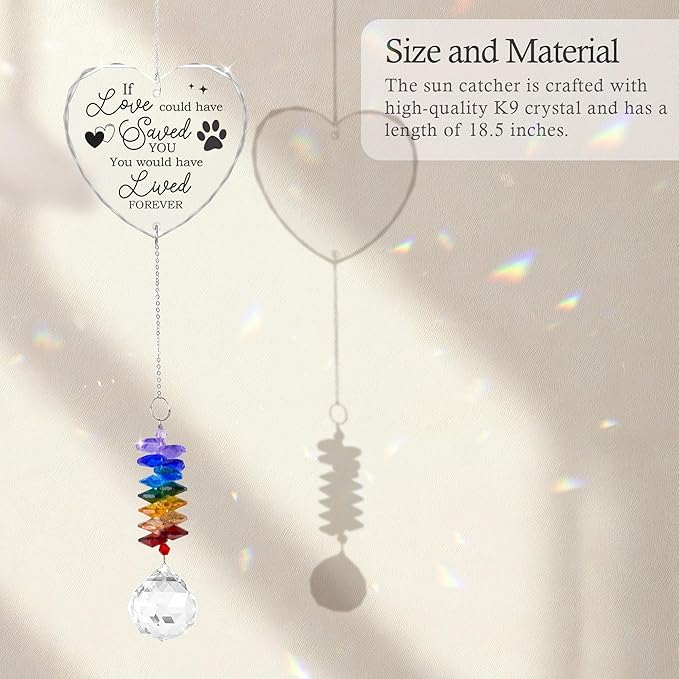 Glass Ornament Suncatcher - Memorial Sympathy Gift - Crystal Rainbow Maker for Pets Lovers - Memorial Ornament - Bereavement Keepsake - Mother's Day for Pet Cat Dog Mom Dad