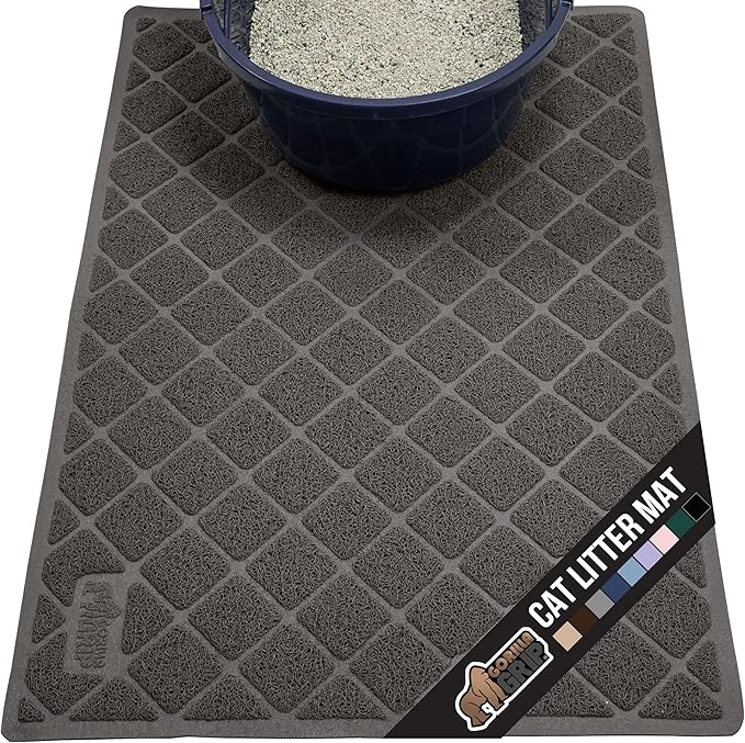 GORILLA GRIP Cat Litter Box Mat, 35x23, Water Resistant, US Designed Kitty Litter Trapping Mats, Easy to Clean, Scatter Control, Less Mess and Clean Floors, Kitten Supplies for Indoor Cats, Dark Gray