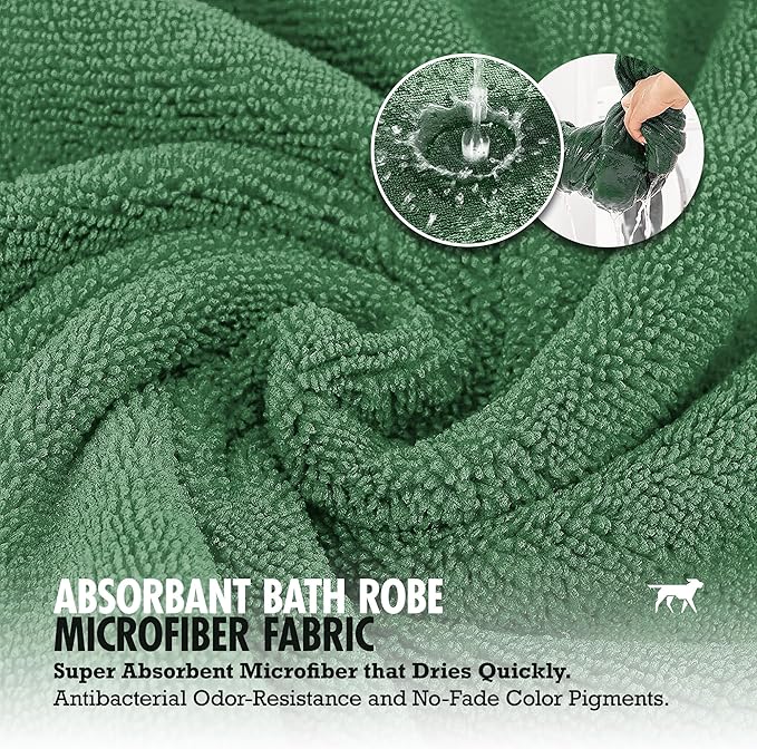 Tuff Pupper Fast Drying Dog Bath Robe | 800 GSM Plush Dog Towel Bathrobe/Dressing Gown | Super Absorbent Pet/Puppy Bathrobe | Adjustable Hood & Belly Strap | Super Soft | Fast Drying (XXL, Green)