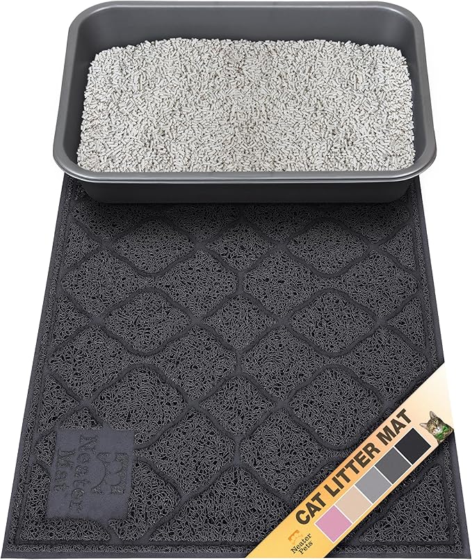 Neater Pets Neater Mat Cat Litter Mat, Thick & Durable Cat Mat for Litter Box, Trapper Pad Catches Mess to Protect Indoor Floors, Soft on Kitty Paws, Anti-Skid Grip Backing, Easy to Clean, Black