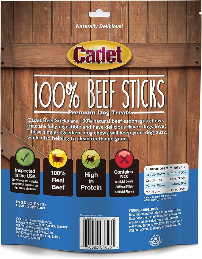 Cadet 100% Beef Strips Dog Chew Sticks,Long-Lasting -Ingredient Natural Treats,High-Protein,Perfect for Small & Large Breeds,12 oz,(Pack of 2)