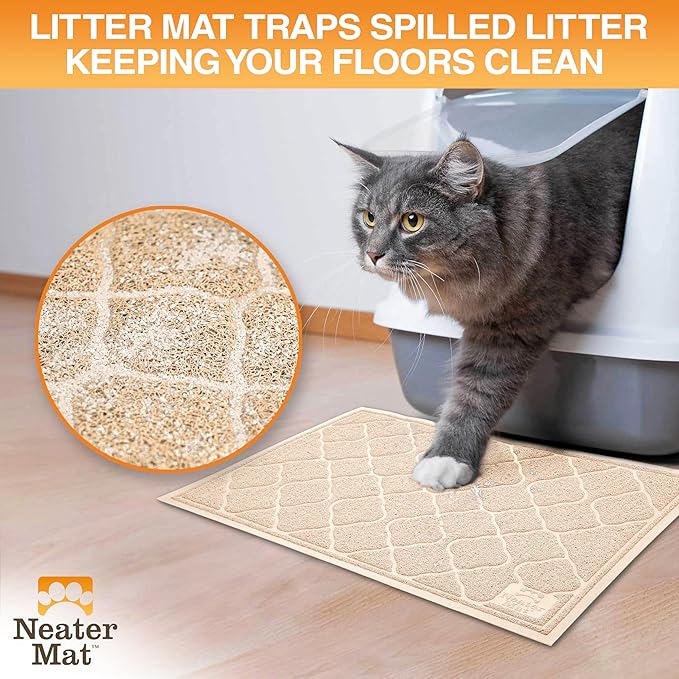 Neater Pets Neater Mat Cat Litter Mat, Thick & Durable Cat Mat for Litter Box, Trapper Pad Catches Mess to Protect Indoor Floors, Soft on Kitty Paws, Anti-Skid Grip Backing, Easy to Clean, Beige