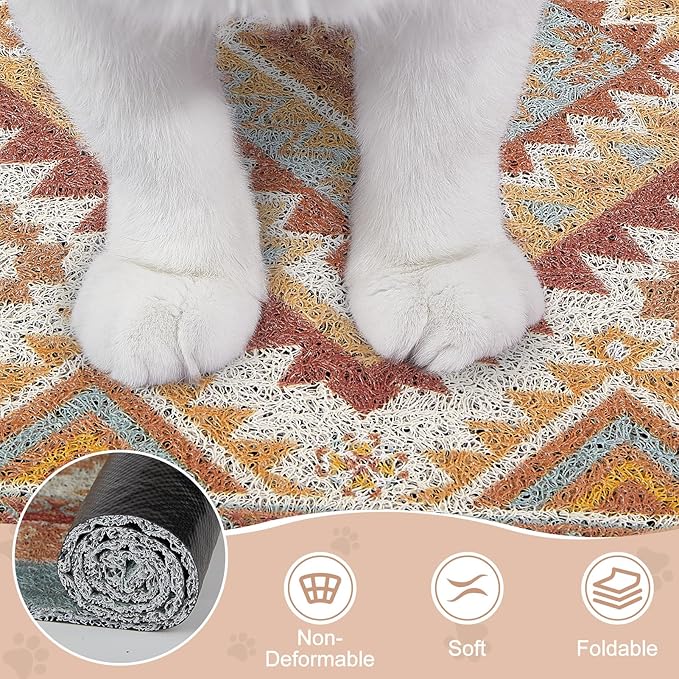 Unicorn Catcher Cat Litter Mat 24" x 15" Non-Slip Litter Box Mat Washable Litter Catcher Mat for Litter Box Indoor Food Mat Supplies Essentials,Orange Red