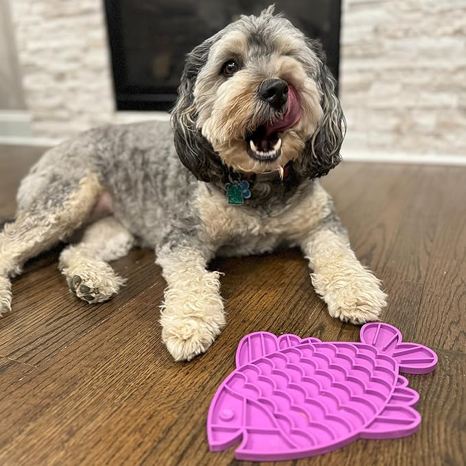 SPOT Soother Lick Mat-Licking Mat for Cats, Kittens, Medium and Large Dogs and Puppies, Food Grade Rubber, Anxiety Reliever, Dog Peanut Butter Lick Pad, Slow Feeder, 9.75inch, Fish (Pack of 2)