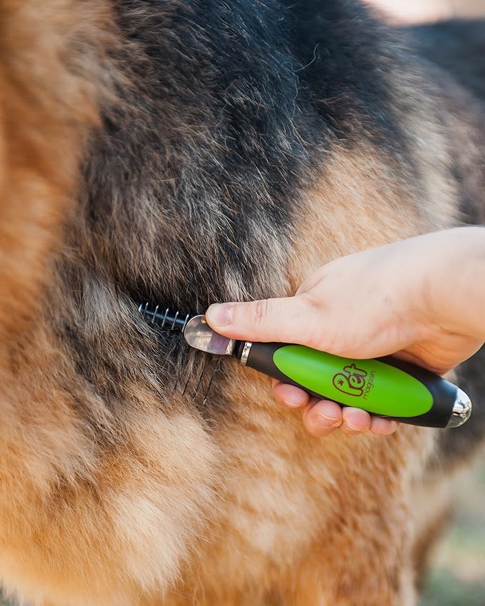 Professional Grooming Brushes (Pack of 3) Double Sided Brush, Long Tooth Undercoat Dog Rake & De-Matting Comb for Dogs, Cats & Other Animals, Green & Black (DogBrushesTop)
