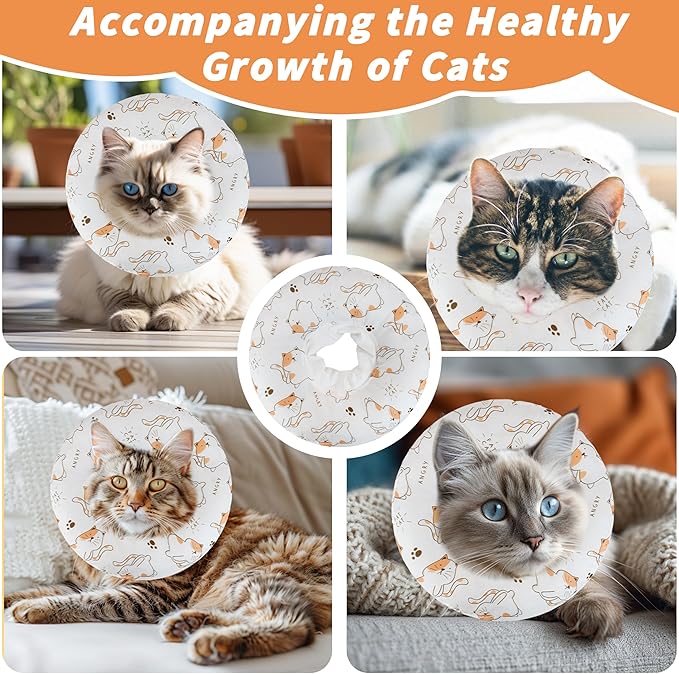 Soft Cat Cone Collar, Cute Cats Recovery Collar Suitable for Small, Medium, Large cat,Elizabethan Neck Collar for Cats After Surgery (White Cat, Medium)