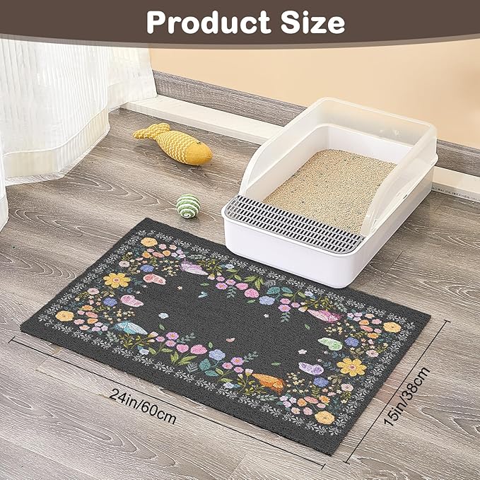 Unicorn Catcher 24x15 inches Cat Litter Mat Non-Slip Bottom Litter Box Mat Urine-Proof Soft Litter Mat for Cats Waterproof Pads Protects Floors Cat Mat for Litter Box