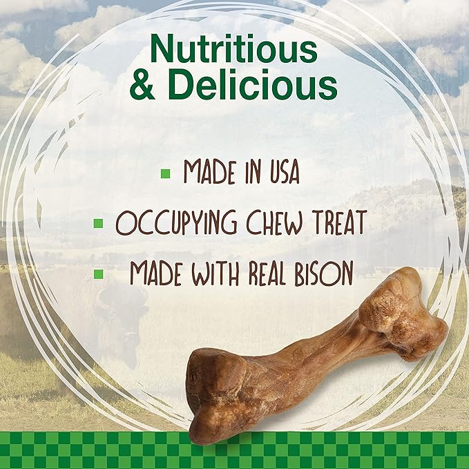 Nylabone Healthy Edibles Wild Natural Dog Chews,Long Lasting Bones for Dogs,Bison Flavor Dog Treats,Medium,2 Count (Pack of 2)