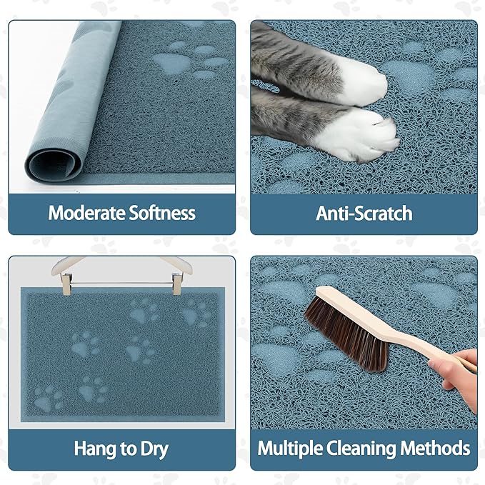 Darkyazi Cat Litter Box Mat for Floor Litter Trapping Mat Non-Slip Backing, Scatter Control, Easy Clean, Water Resistant, Soft on Paws (15.75" x 11.75",Silver Blue)