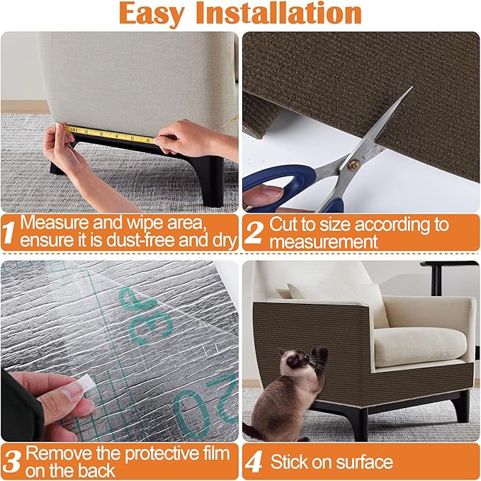 Cat Scratch Furniture Protector - 100" x 13.8" Trimmable Self-Adhesive Cats Claws Scratch Pads, DIY Cat Climbing Couch Protector for Scratch Post Cat Tree Replacement Indoor (Brown)