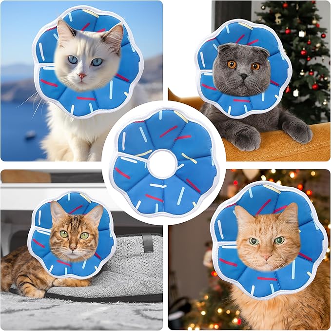 Soft Adjustable Cat Cone Collar, Comfortable Cat Recovery Collar Suitable for Various Types of Cats,Elizabethan Neck Protective Collar for Cats After Surgery (Blue Stripe, X-Small)