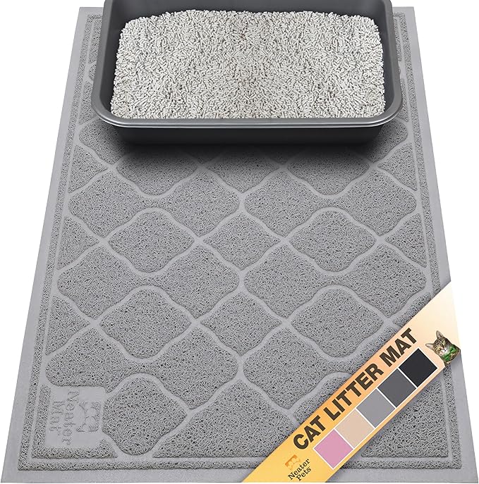 Neater Pets Neater Mat Cat Litter Mat, Thick & Durable Cat Mat for Litter Box, Trapper Pad Catches Mess to Protect Indoor Floors, Soft on Kitty Paws, Anti-Skid Grip Backing, Easy to Clean, Grey