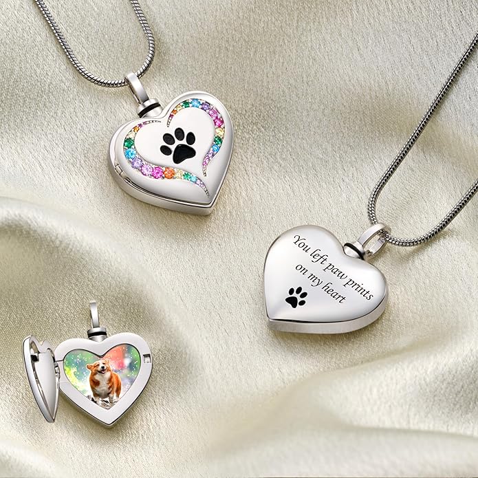 Farfume Personalized Pet Urn Necklace for Dog Cat Ashes Cremation Pet Memorial Customized Photo Text Engraving Pendant Keepsake Funeral Jewelry