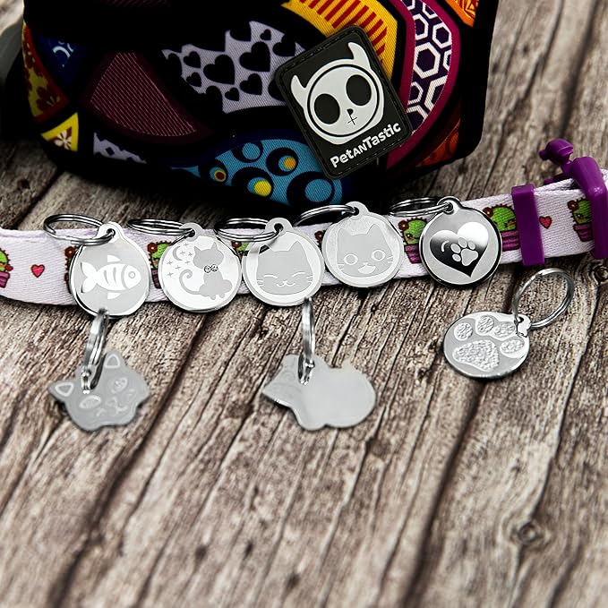 Stainless Steel Cat ID Tags - Engraved Personalized Cat Tags Includes up to 4 Lines of Text with Kitty Face Shape