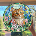 Custom Cat Portrait Art Suncatcher Stained Glass Remembrance Gift Dog Indoor Decor Window Hanging Dog Cat Bereavement Keepsake Loss of Pet Sympathy with Name Date Portrait Gifts