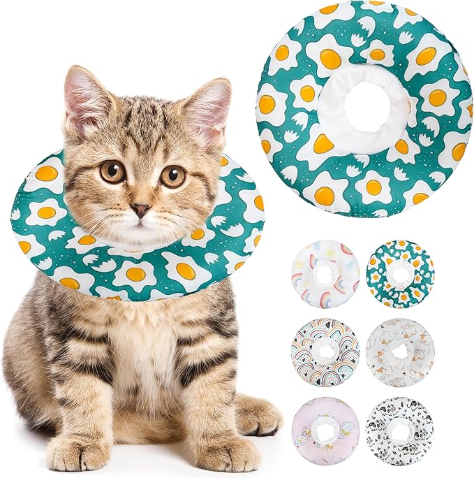 Soft Cat Cone Collar, Cute Cats Recovery Collar Suitable for Small, Medium, Large cat,Elizabethan Neck Collar for Cats After Surgery (Poached Egg, Small)