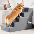 HYLEORY Dog Stairs for Bed 22.5''H, 5-Step Pet Stairs for Small Dogs Cats, Sturdy Pet Steps with Non-Slip Bottom, Functional Portable Dog Ramp for Couch/Chair/Sofa/Car, Storage Pocket, Grey-Light Grey