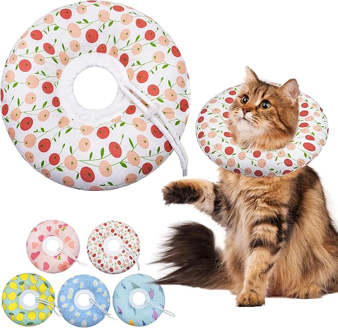 Seyezo Soft Cat Recovery Cone, Adjustable E Collar for Small to Large Cats, Anti-Lick Wound Healing Collar for Kittens (Pink Cherry, Large)