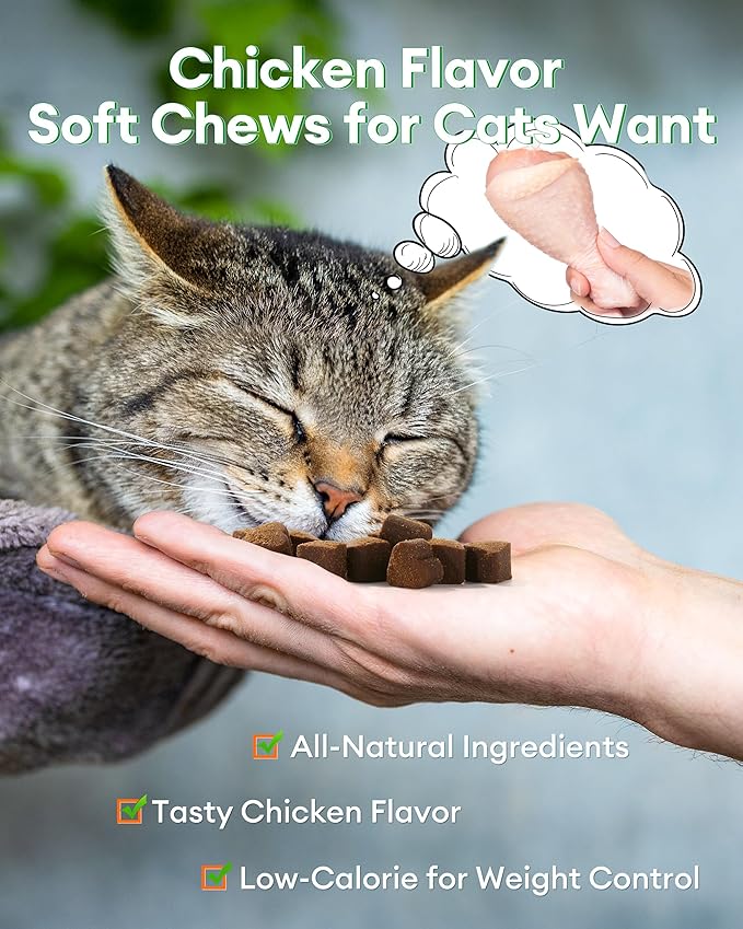 Cat Hairball Remedy Chews,150 Chews,Natural Hairball Treatment for All Cats,Supports Skin,Coat,Digestive & Urinary Health,Chicken Flavor