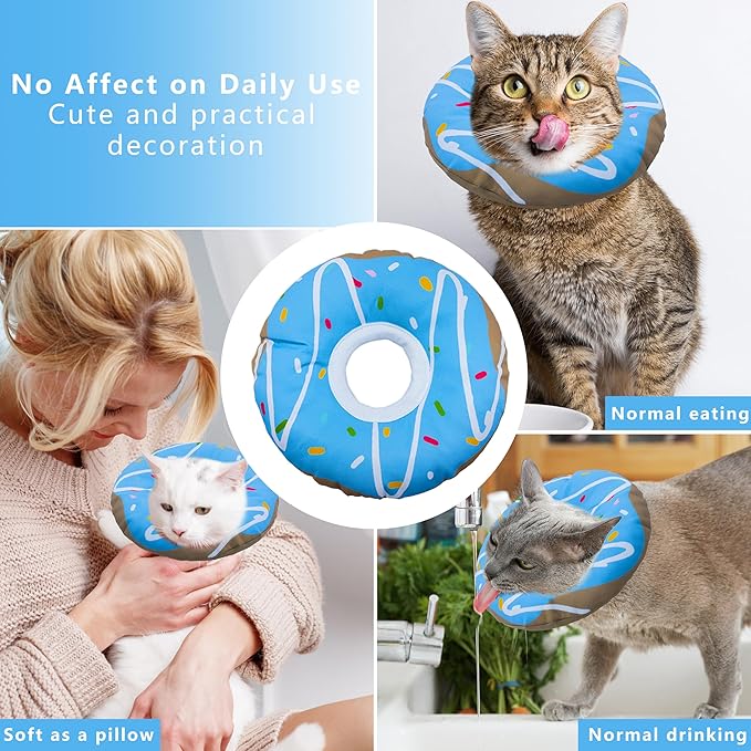 Seyezo Cat Cone Collar Soft, Adjustable Cat Recovery Collar Kitten Cones to Stop Licking, Cute Donut E Collar After Surgery, Cats Neck Pillow Elizabethan Cones of Shame (Waterproof Blue, Large)