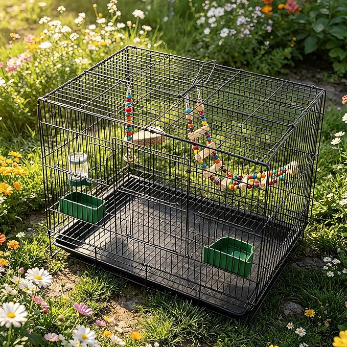 20-inch Bird Cage,Foldable Medium Small Parrot Parakeet Bird Cages for Parrots Canaries Cockatiels Lovebirds Finches Budgies Conures Pet Metal Birdcage with Slide-Out Tray and 4 Pcs Bird Toys