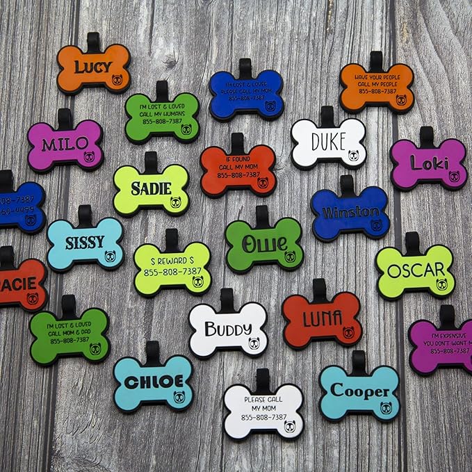 Silicone Silent Dog Tag Personalized with 5 Lines of Custom Deep Engraved Durable Soundless Pet ID Name Tag Bone Blue