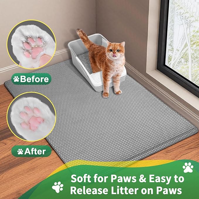 GRELY Cat Litter Mat,XL47''X 28'' Extra Large Litter Trapping Mat,Kitty Litter Box Mat,Double Layer Cats Rug for Pet, Litterbox Mats for Floor,Waterproof Urine Proof,Non-Slip