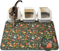 Unicorn Catcher 40X30in Cat Litter Mat Machine Washable Soft 3D Air Mesh Litter Box Rug Non-Slip Backing Quick Dry Scatter Control for Paws,Green Mushrooms