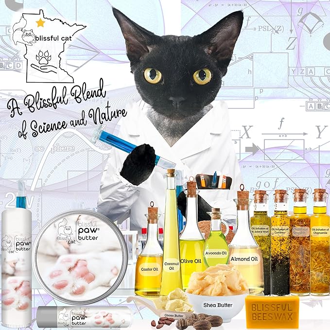 The Blissful Cat Paw Butter, Moisturizer for Dry Paw Pads, Softens and Protects Rough Feet, Versatile, Lick-Safe Balm, 2 oz.