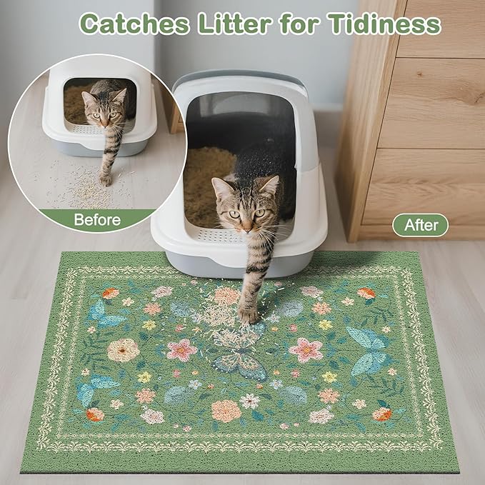 Unicorn Catcher 24x15 inches Cat Litter Mat Non-Slip Bottom Litter Box Mat Urine-Proof Soft Litter Mat for Cats Waterproof Pads Protects Floors Cat Mat for Litter Box
