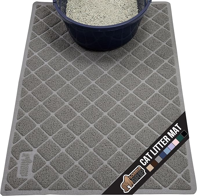 GORILLA GRIP Cat Litter Box Mat, Water Resistant, US Designed Kitty Litter Trapping Mats, Easy to Clean, Scatter Control, Less Mess and Clean Floors, Kitten Supplies for Indoor Cats, 17x11 Grey