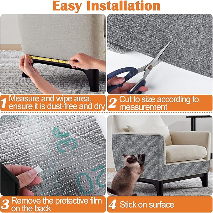 Cat Scratch Furniture Protector - 158" x 13.8" Trimmable Self-Adhesive Cats Claws Scratch Pads, DIY Cat Climbing Couch Protector for Scratch Post Cat Tree Replacement Indoor (Light Gray)