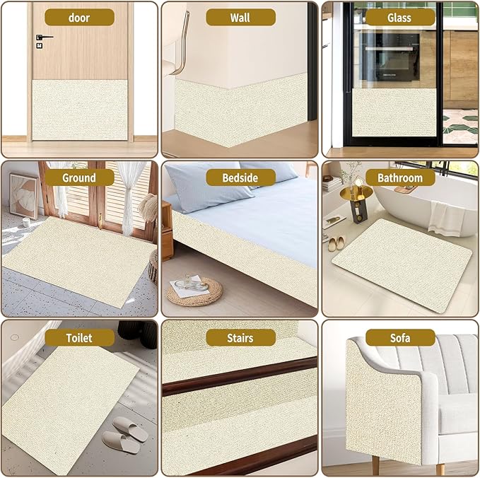 2 Pcs 39.4"X15.8" Cat Scratch Mat for Furniture and Wall Protectors, Trimmable Self-Adhesive Cat Scratch Pads, DIY Cat Scratcher for Covering Cat Tower and Couch Protector (Beige)