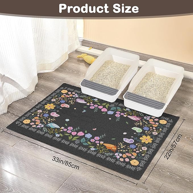 Unicorn Catcher 33x22 inches Cat Litter Mat Non-Slip Bottom Litter Box Mat Urine-Proof Soft Litter Mat for Cats Waterproof Pads Protects Floors Cat Mat for Litter Box Pet Supplies