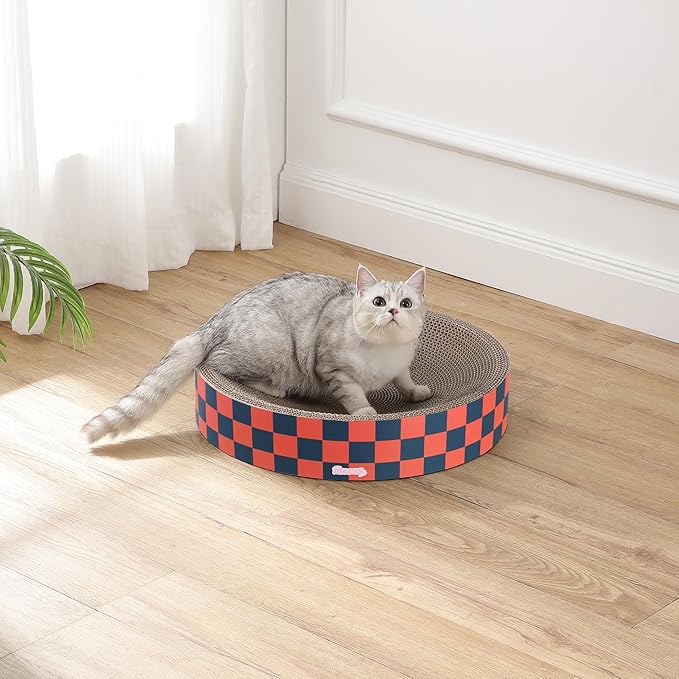 CSR1010D Nelson 20.13" Modern Cardboard Round Bowl Cat Scratcher with Catnip, Berry Cherry