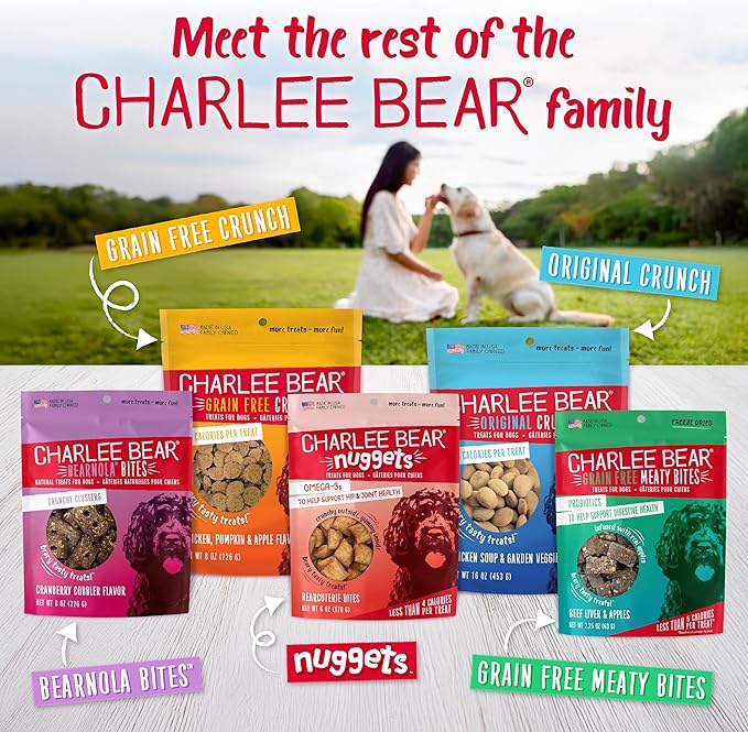 Charlee Bear Original Crunch Dog Treats, Cheese and Egg, 6 Ounce Resealable Bag, Low Calorie Training Treats for Dogs, Limited Ingredient, Healthy, Crunchy Dog Snacks, Made in USA