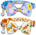Easter Cat Collar with Bow Tie, Holiday 2 Pack Kitty Kitten Cute Bunny Carrot Collar for Girls and Boys (Bunny Peeps)