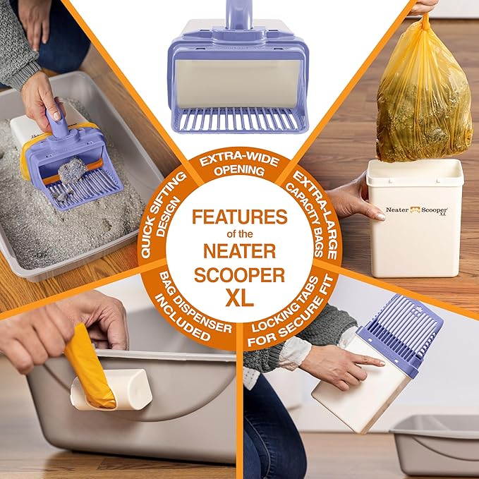 Neater Pet Brands Neater Scooper XL Cat Litter Scoop, 15 Refill Bags – Extra-Large Capacity Mess-Free Cat Litter Scooper with Bag for Large & Multiple Cats, Spill-Proof Litter Box Scooper with Holder