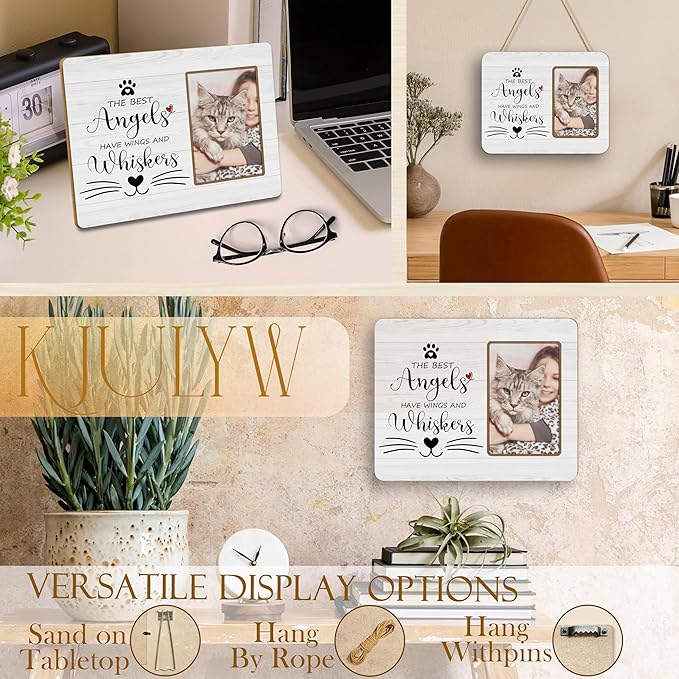 Cat Memorial 4x6 Picture Frame, Sympathy Gifts for Loss of Cat, Cats Passing Away Gift, the Best Angels Have Wings and Whiskers Picture Photo Frames for Desk Tabletop Wall Decoration