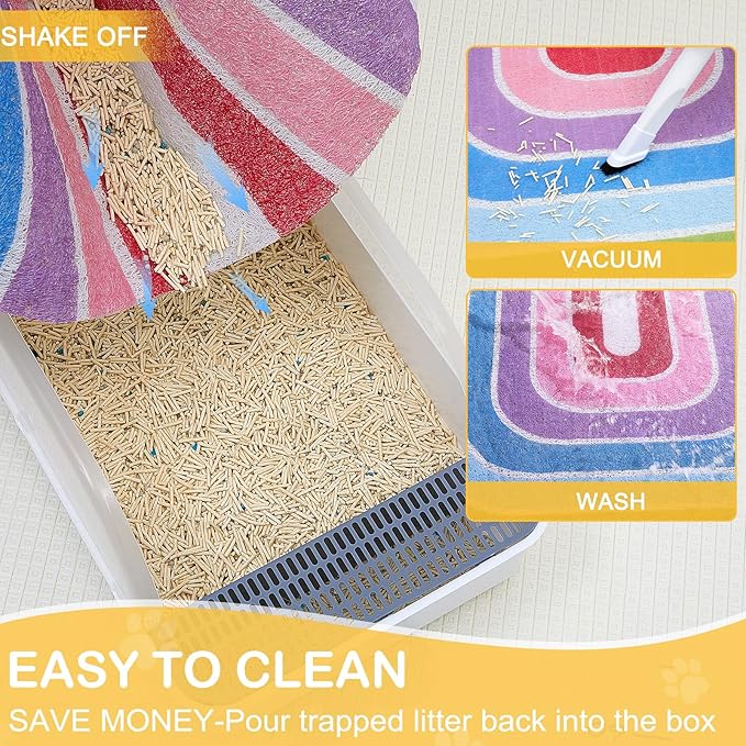 Unicorn Catcher Cat Litter Mat Quality Litter Box Mat Large Non-Slip Cat Litter Mat Litter Trapping Mat Soft Kitty Litter Mat Compatible Two Litter Boxes Cat Products Easy to Clean,Rainbow,XL