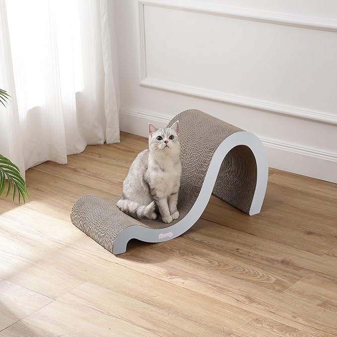 CSR1013E Kona 27" Modern Cardboard Double-Sided Wave Cat Scratcher with Catnip, Fog